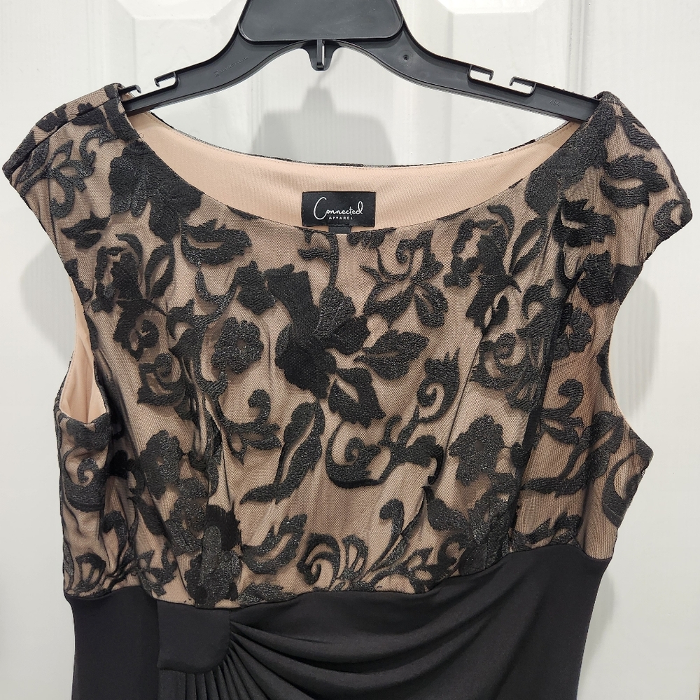 Connected Apparel dress black lace upper With Brown Underline Soutache Faux-Wrap - Picture 2 of 6